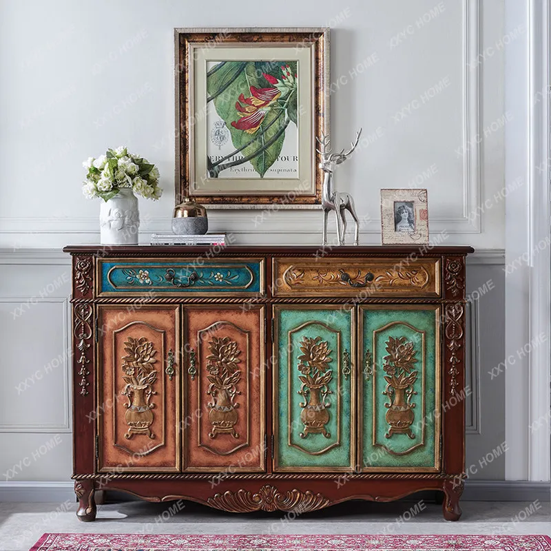 

Q four-door solid wood retro hand-painted door shoe cabinet adjustable baffle entrance cabinet storage