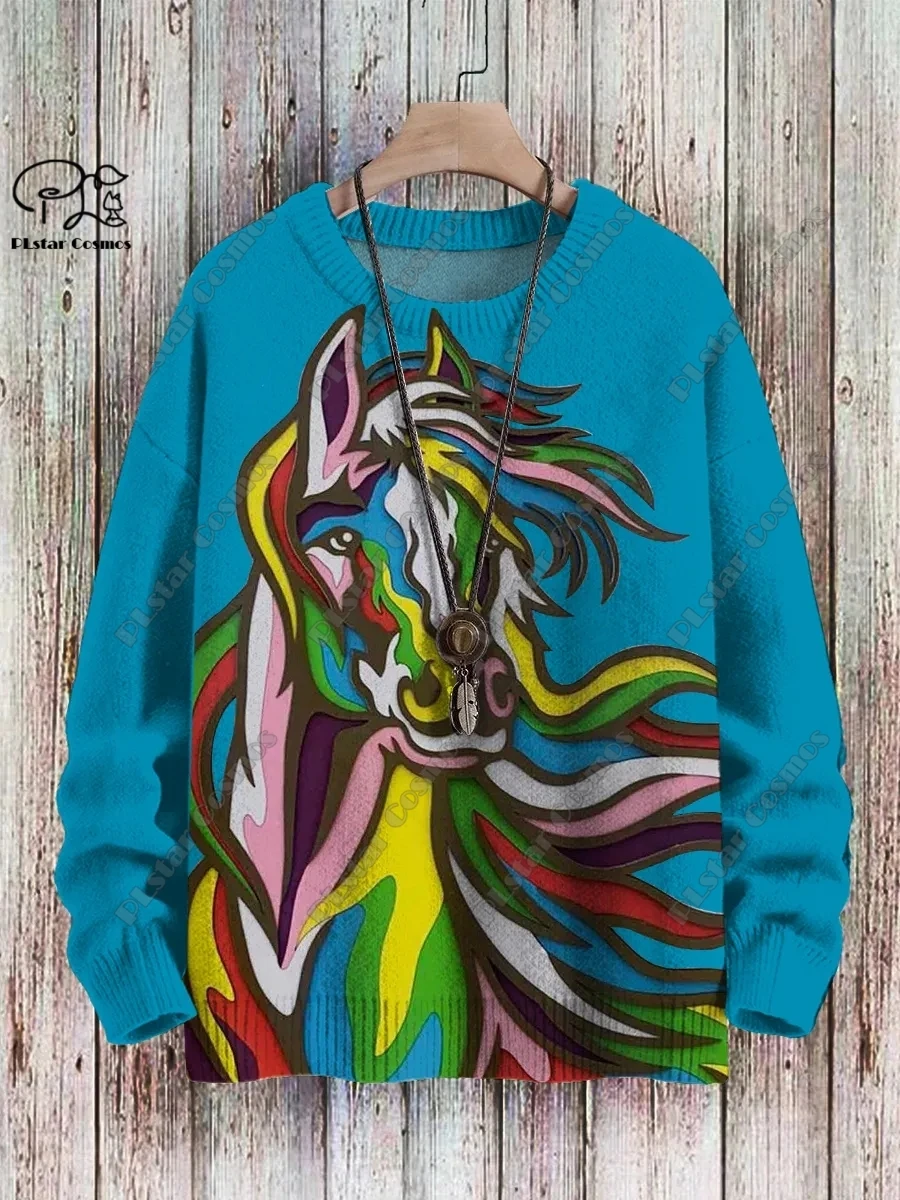 PLstar コスモス 新しい 3D プリント動物シリーズ馬柄醜いセーター冬ストリートカジュアルユニセックス