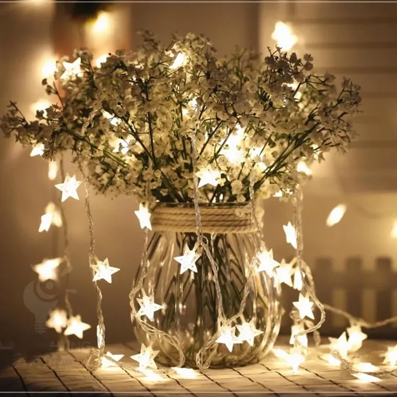 Novo 10/20/30 led estrela luz corda cintilação guirlandas alimentado por bateria lâmpada de natal festa de feriado casamento luzes de fadas decorativas