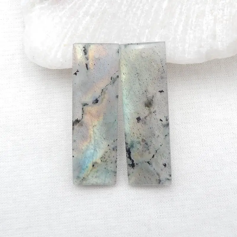 Natural Stone Flashy Labradorite Rectangular Earrings For Women 37x12x4mm 8g Semiprecious Fashion Jewelry Accessories