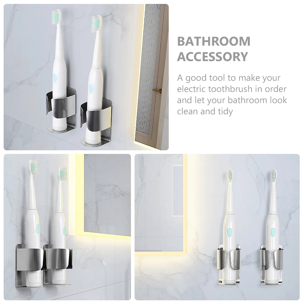 2 Pcs Storage Shelves Electric Toothbrush Holder Toiletry Shelf Metal Rack Stainless Silver Bathroom