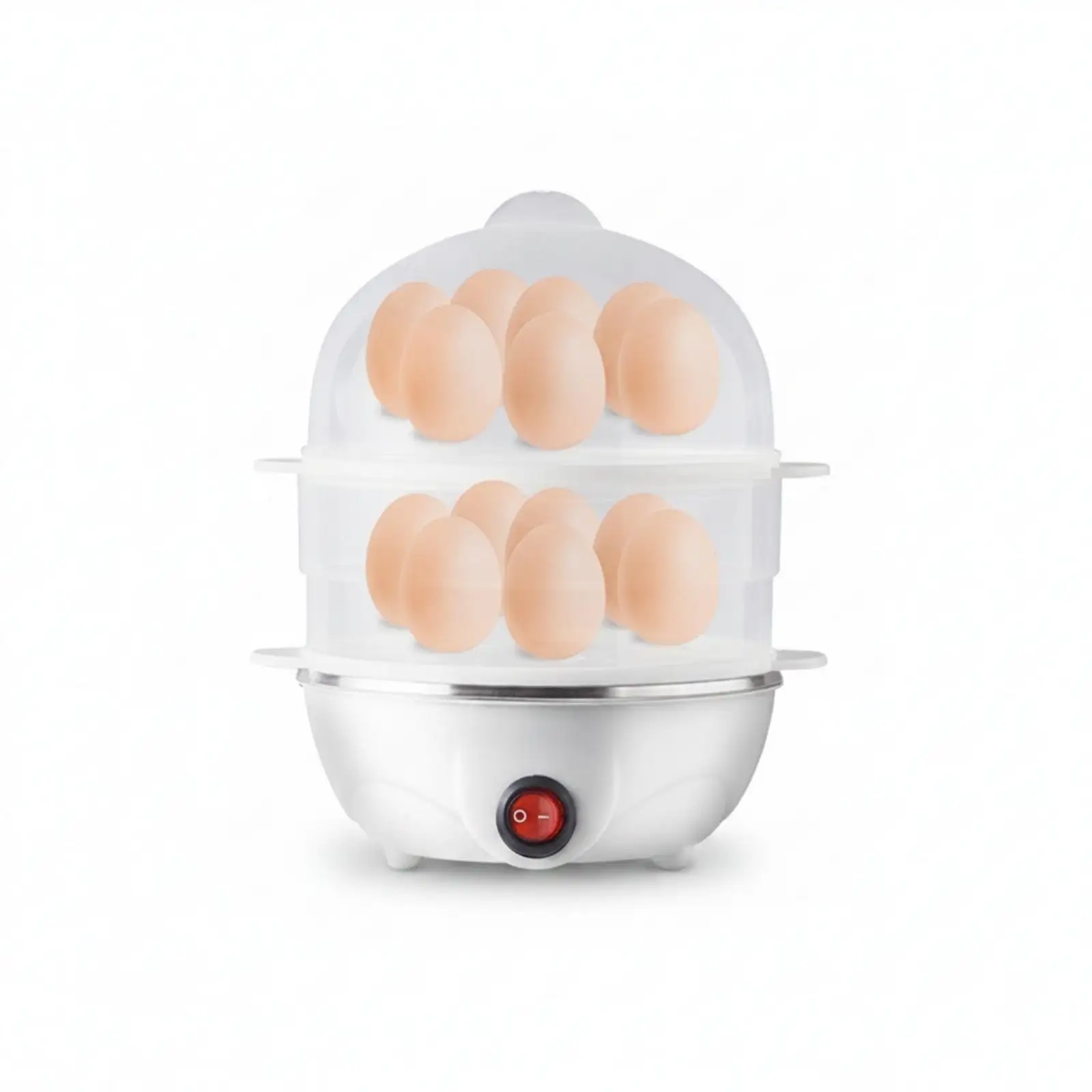 Dual Layer Electric Egg Steamer for Soft Hard Boiled Eggs Compact Countertop Appliance with One Button Dual Layer Electric Egg Steamer for Soft Hard Boiled Eggs Compact Countertop Appliance with One Button