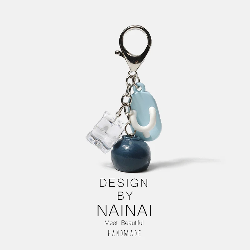 Summer Fruit Themed Keychain Slippers Bag Decorative Hanging  Pong Lychee Longan Small  INS Style Ice Cube Pendant