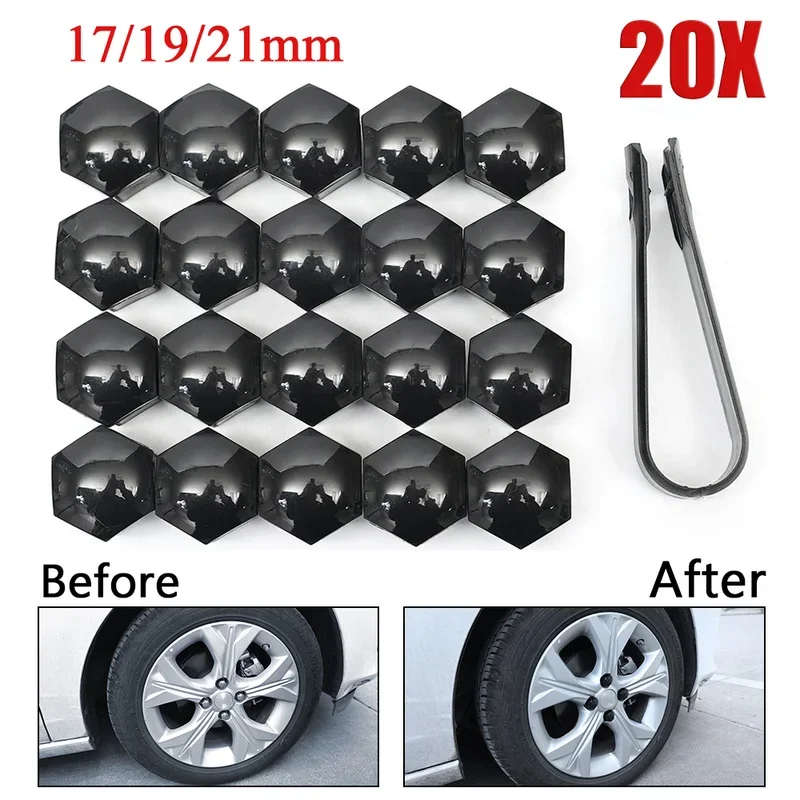 20pcs Car Wheel Tire Hub Caps 17/19/21mm Tyre Nut Screw Anti-Rust Protection Cap Cover Automobile Modify Tire Accessories