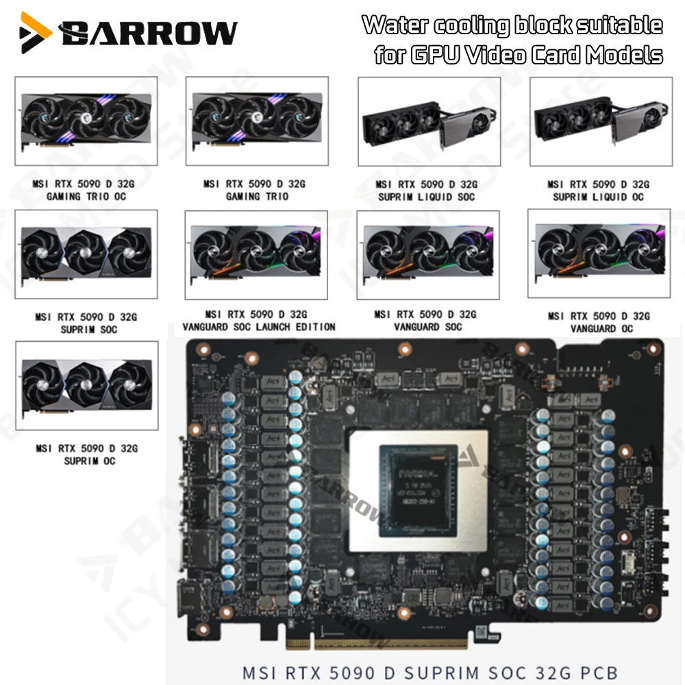 Graphics Card Water Cooling Block for MSI RTX 5090 D 32G SPURM SOC/VANGUARD OC/GAMING TRIO Barrow Video Card MOD BS-MSP5090-PA