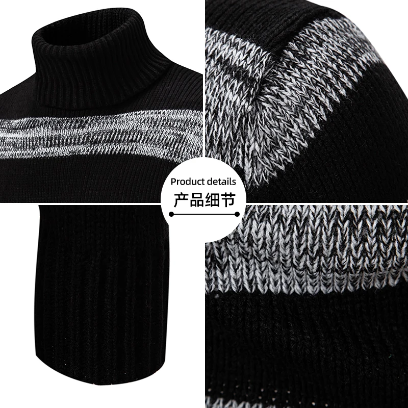 High Quality Men\'s New Autumn and Winter Casual Warm Neck Sweater Knit Pullover Warm Tops