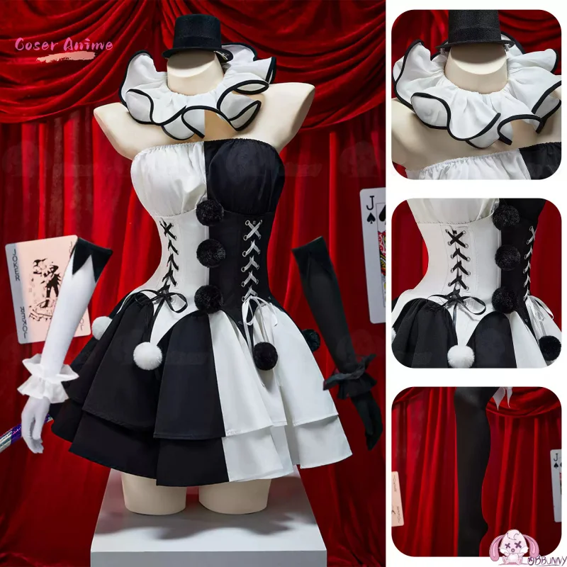 

Black and white color blocking clown Cosplay Costume Halloween Christmas Role Playing Party Comic Women