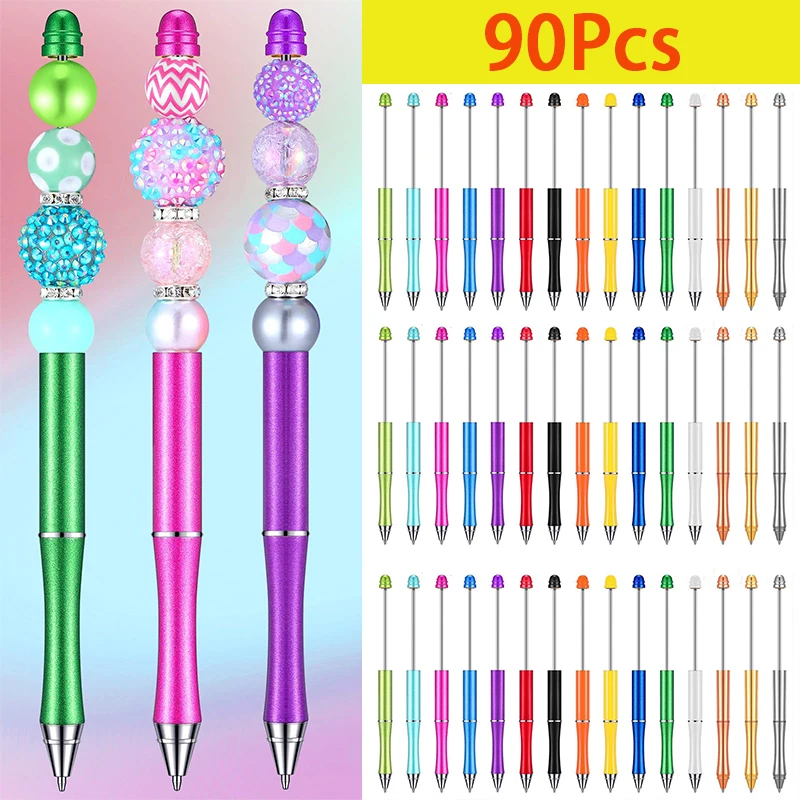 

90Pcs Ballpoint Pens Office Adult Pen Daily Use Fun Pens Beadable Pens Ball Point Ink Pen Bead Pens Ball Pens Metal Beaded Pen