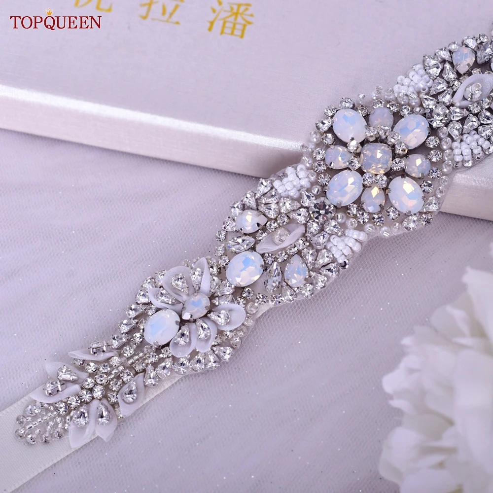 TOPQUEEN S67 Wedding Accessories Luxury Opal Diamonds Beaded Pearl Belts Women's Wedding Party Dress Sash