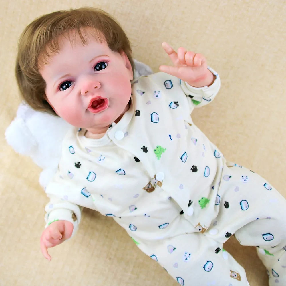 22 pouces doux Reborn poupée pure veines peintes à la main Visible vente chaude vinyle bébé poupée fait à la main greffe de cheveux W-022XM