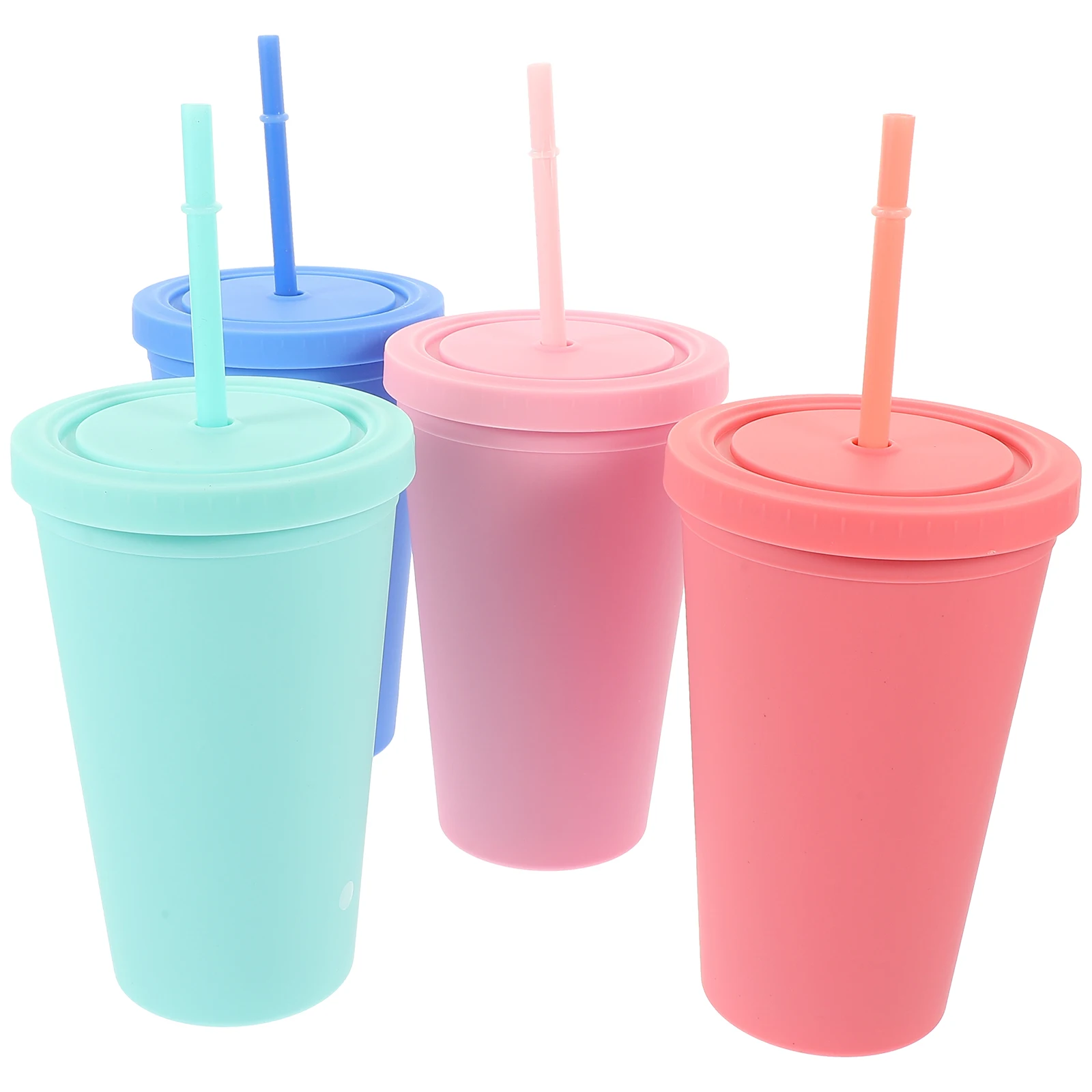 

4pcs Sippy Cups Plastic Coffee Drinking Tumbler Kitchen Straw Toddler Reusable Juice Water Easy Clean Lightweight Storage Multi