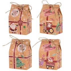 5/10pcs Merry Christmas Candy Box With Rop Kraft Paper House Santa Claus Cookie Gift Packaging Boxes 2024 New Year Party Decor