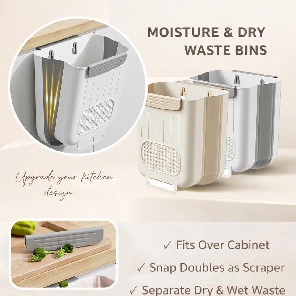 Household cabinet hanging storage trash can, kitchen wall-mounted foldable trash can, hanging trash bin, kitchen accessory