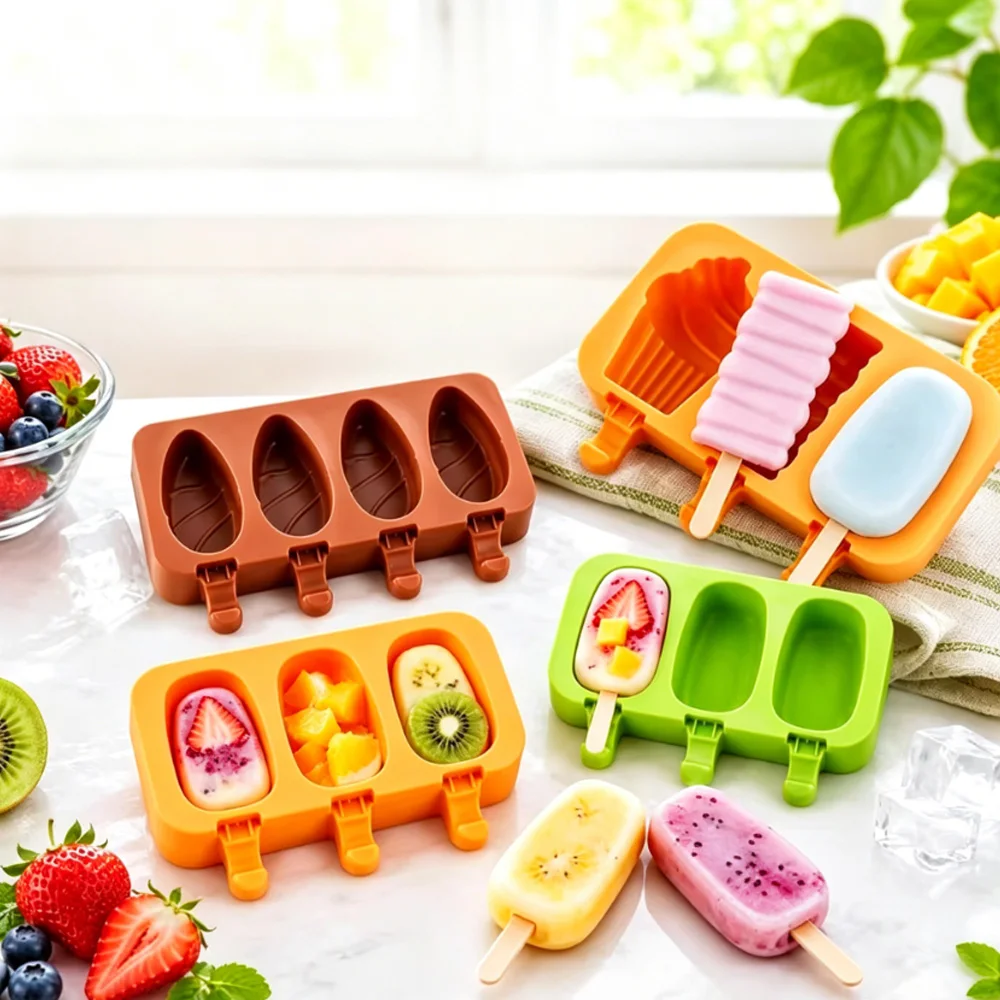 Silicone popsicle mold 3 with ice cream mold, easy to release, reusable popsicle mold shape