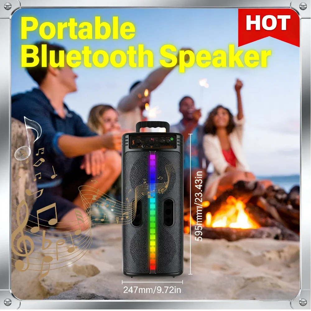 

Portable Bluetooth Speaker Double 8.5-Inch Subwoofer Stereo Loud Speaker Colorful LED Lights for Home Outdoor Travel Party