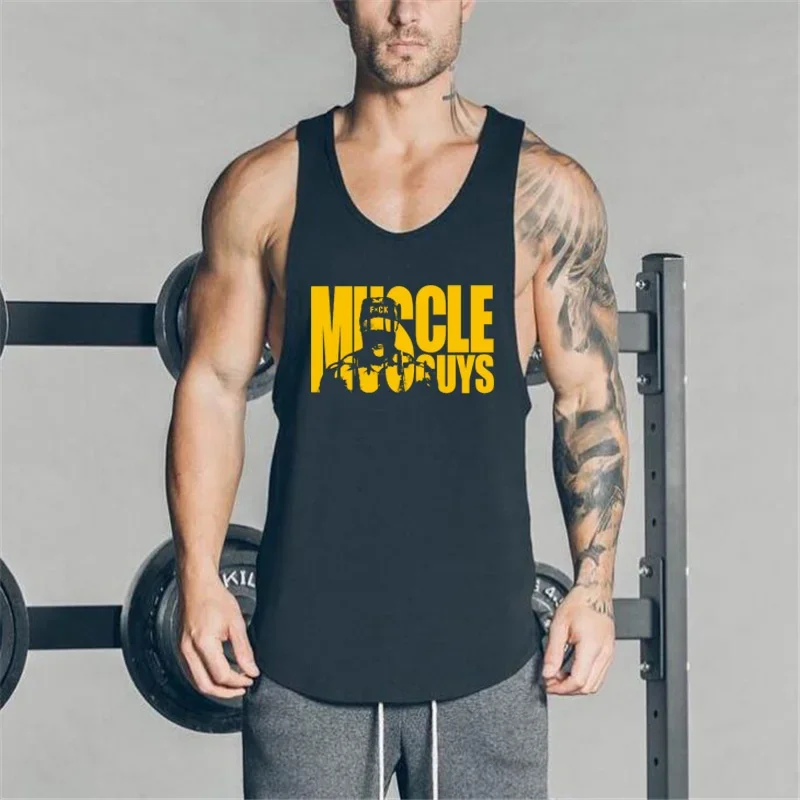 Muscleguys Brand Clothing Gym Tank Top Men Fitness Shirts Cotton Circular Hem Vest Workout Bodybuilding Stringer Tanktop