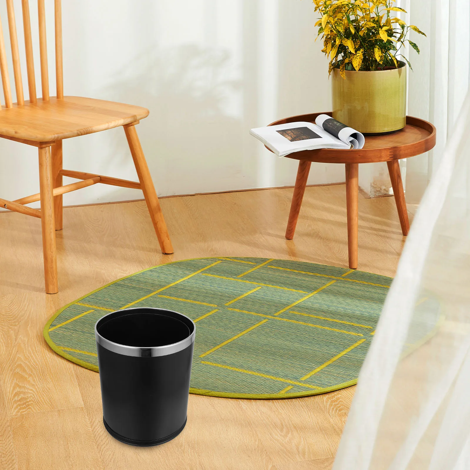 سلة مهملات بطبقة مزدوجة سعة 18 لترًا، هيكل حديد PP قوي، سلة نفايات زخرفية سهلة التنظيف لغرفة نوم المطبخ والحمام في الفندق #6