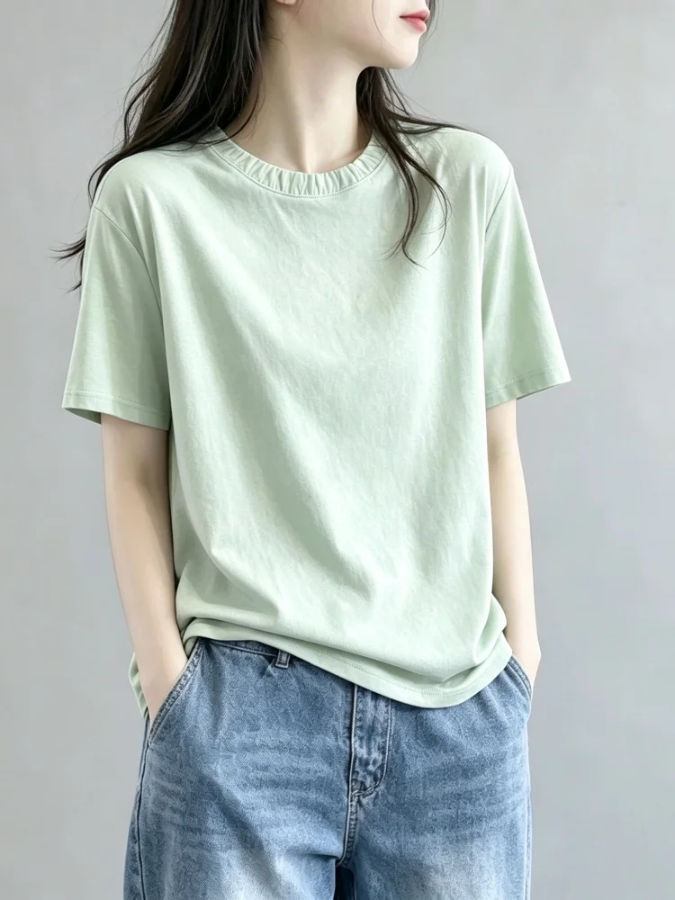 Black Lace Trim round Neck Short Sleeve T-Shirt Women's Shoulder Width Loose Casual Versatile Slimming Summer New Style Top