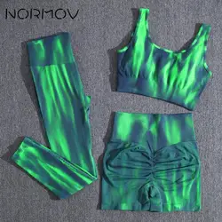 NORMOV Tie Dye Sports Suits 2023 2-3 PCS Women Gym Sets Padded Bra Yoga Sets Workout Clothes High Waist Leggings Sportwear