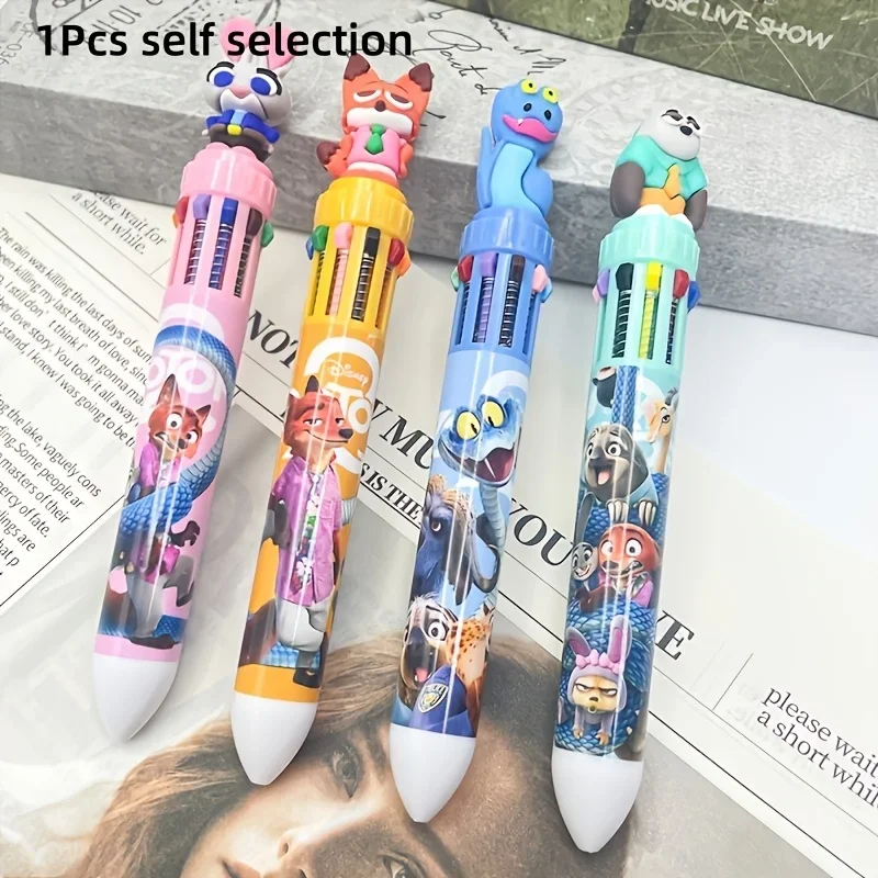 1pc Disney Zootopia 2 - Judy & Nick Multi-Color Retractable Ballpoint Pen, Creative Design Ten-Color Gel Pen