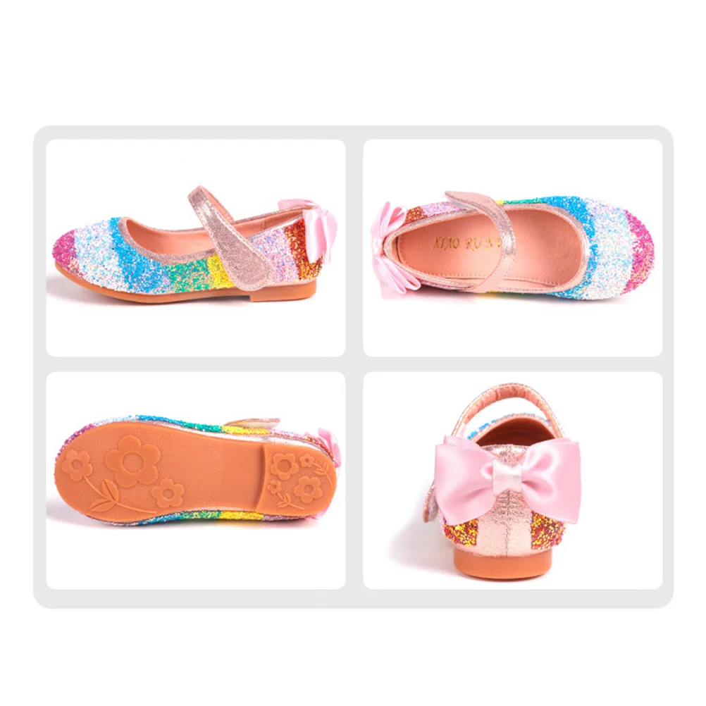 1Pair Princess Crystal Sequin Dance Shoes Size 26 Professional Wear-Resistant Sole PU Strap Shiny Ballet Dancing Shoes