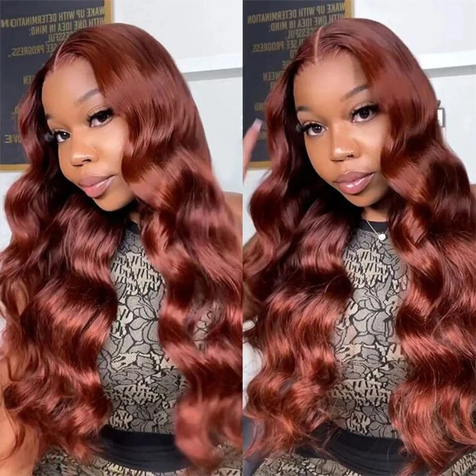 Reddish Brown Body Wave  HD Lace Frontal Wig  Brazillian Glueless Preplucked 4x4 Lace Closue Human Hair Wigs For Women