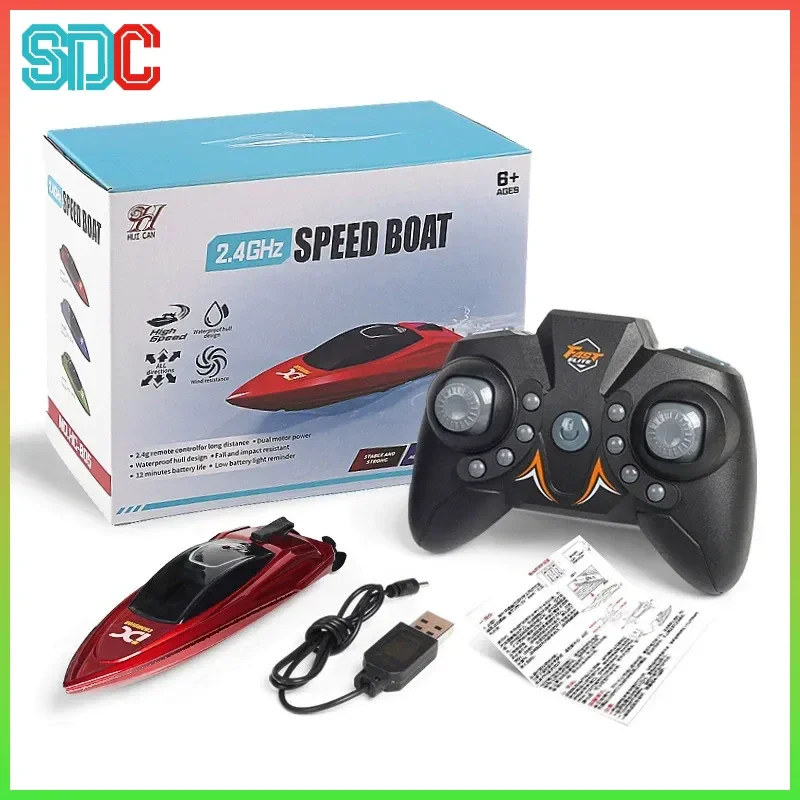 قارب سريع كهربائي صغير يمكن التحكم فيه عن بعد للأطفال، قارب تجديف عالي السرعة، نموذج لعبة شحن وتحمل الغواصة