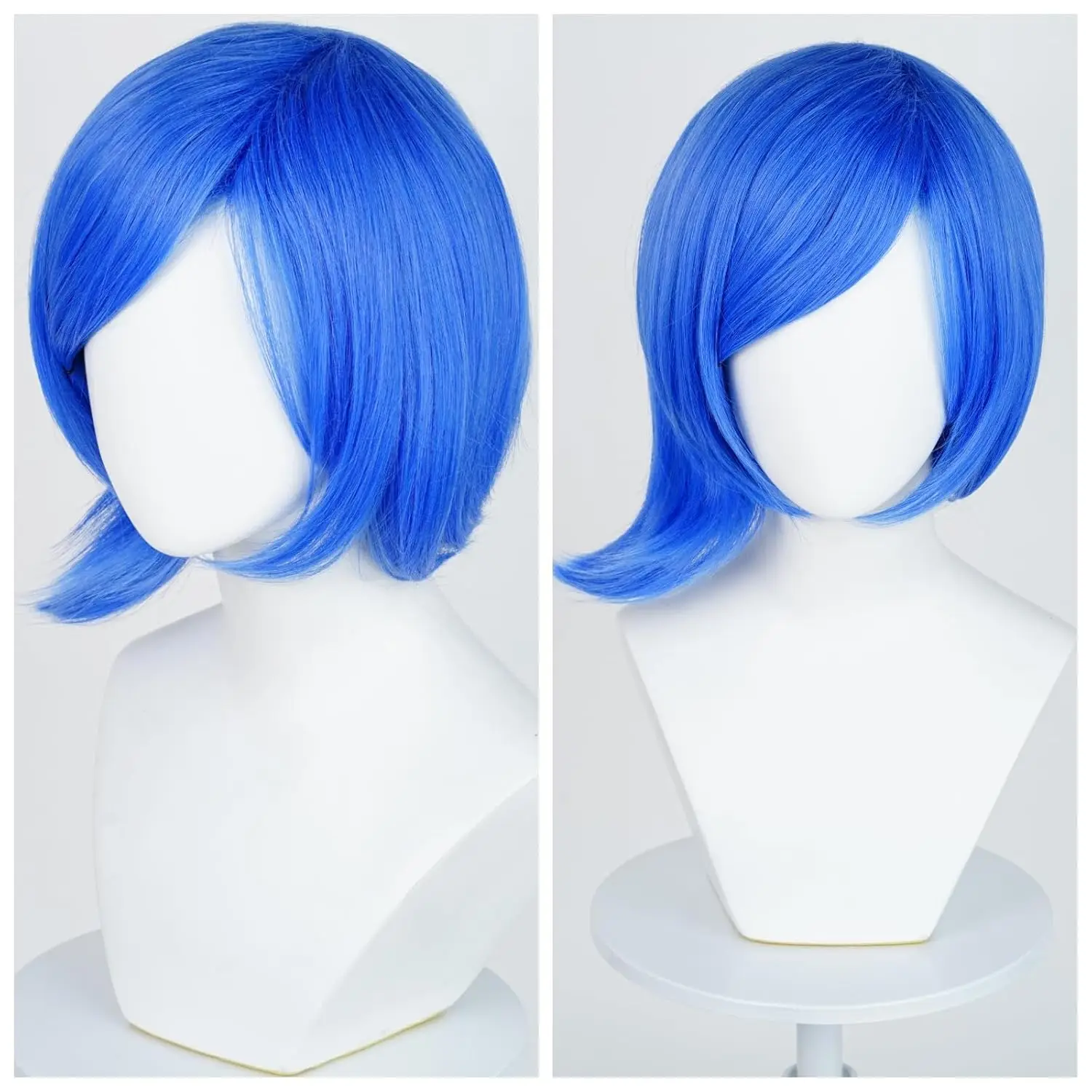 Wig Bob Biru Pendek Topi Wig Kacamata Hitam Wig Kostum Cosplay Emosi Anime Biru dengan Poni Bagian Samping Rambut Sintetis