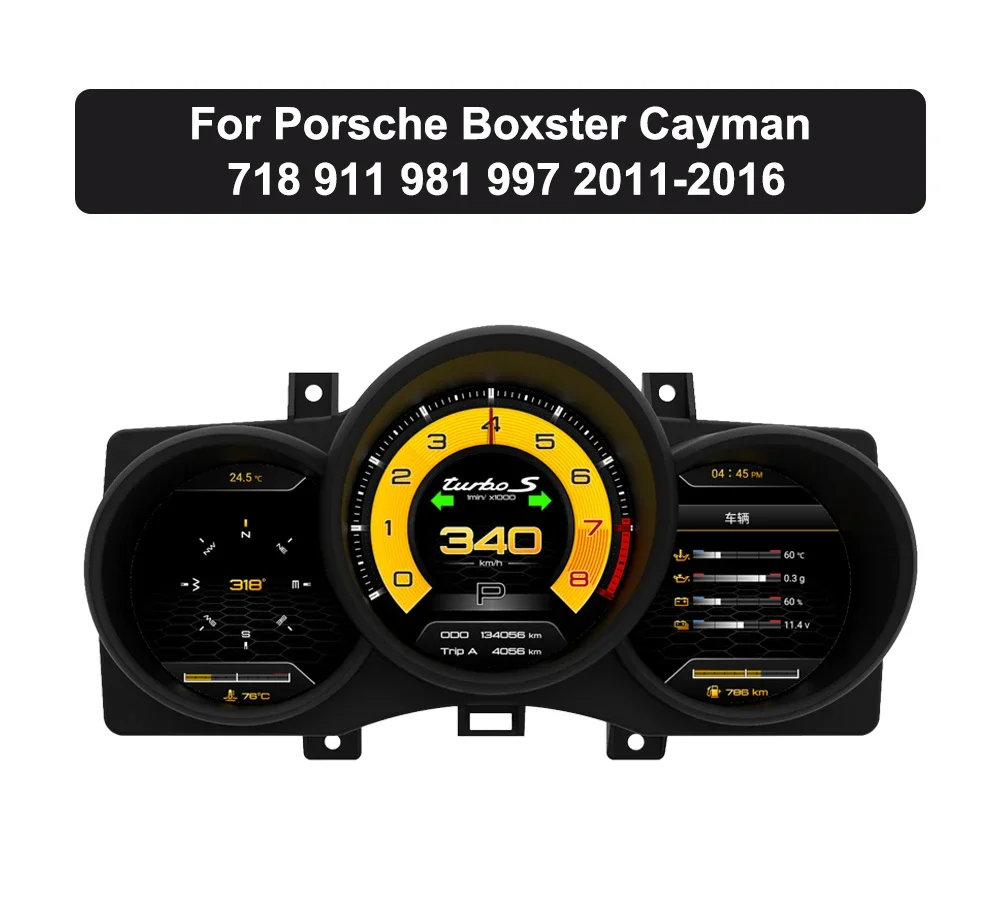 Krando 12.3" Cyfrowy Panel Instrumentów Linux do Porsche Boxster Cayman 718 911 981 997 2011-2016 Wirtualny Kokpit LCD Deska Rozdzielcza