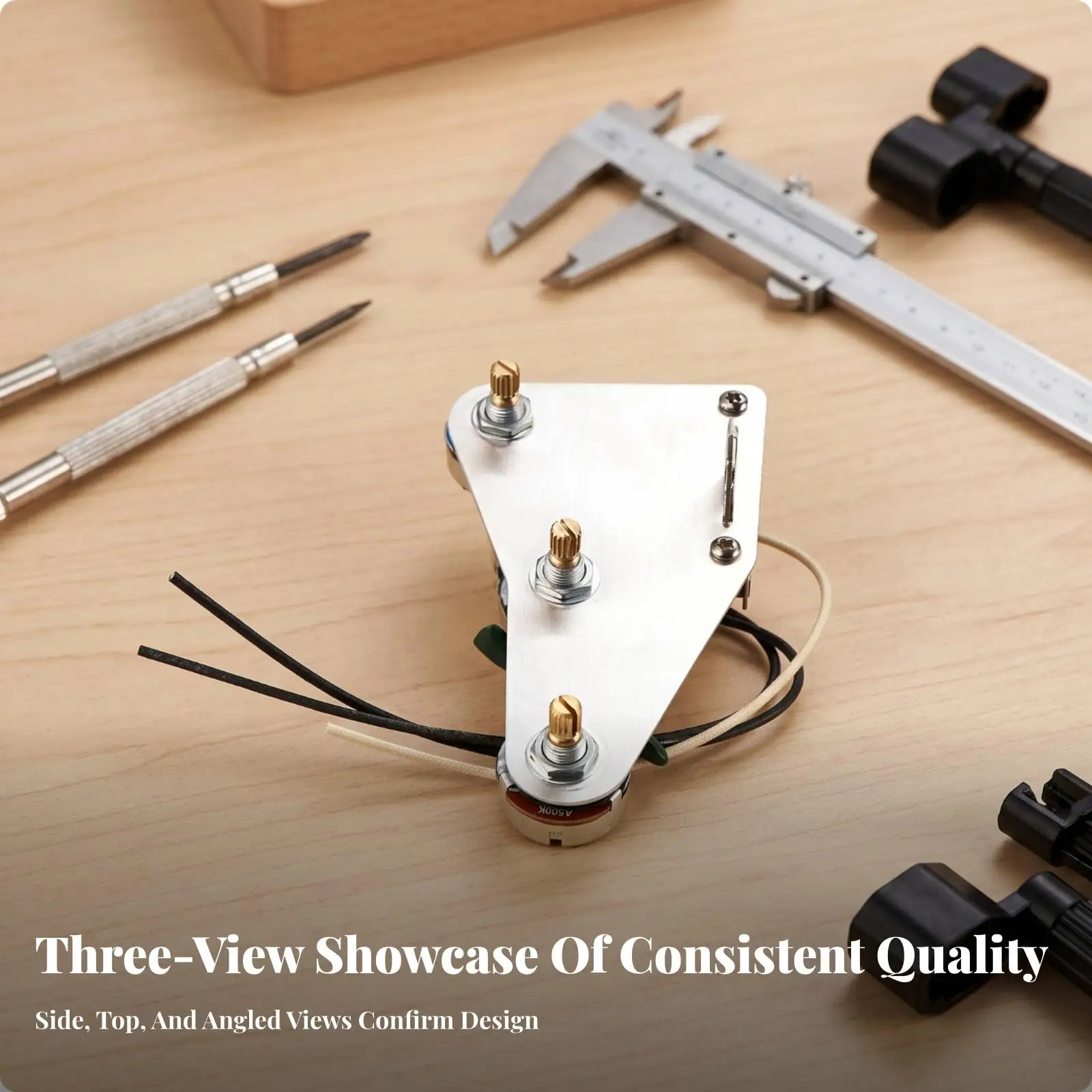 Prewired Guitar Control Plate for Instrument Electronics with Three Tone Terminals and Insulated Wires