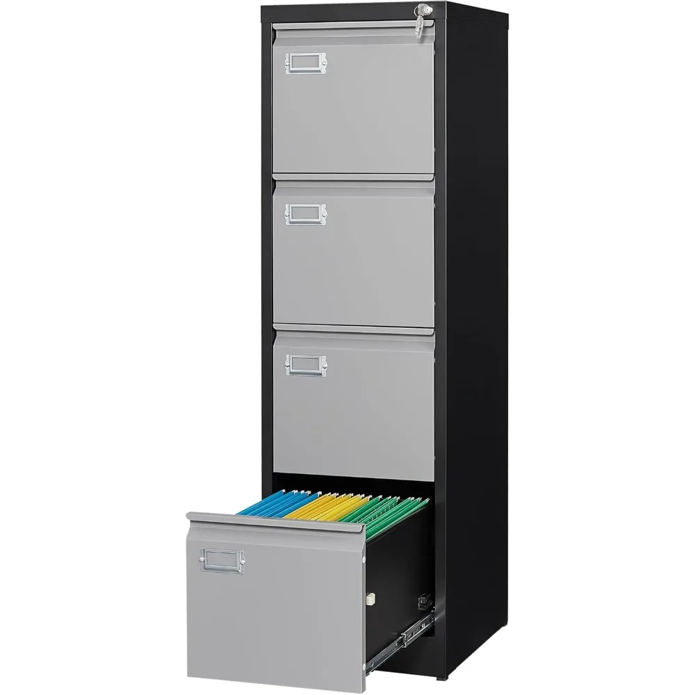 Metal Vertical File Storage Cabinet, 4 Drawer File Cabinet with Lock, 18
