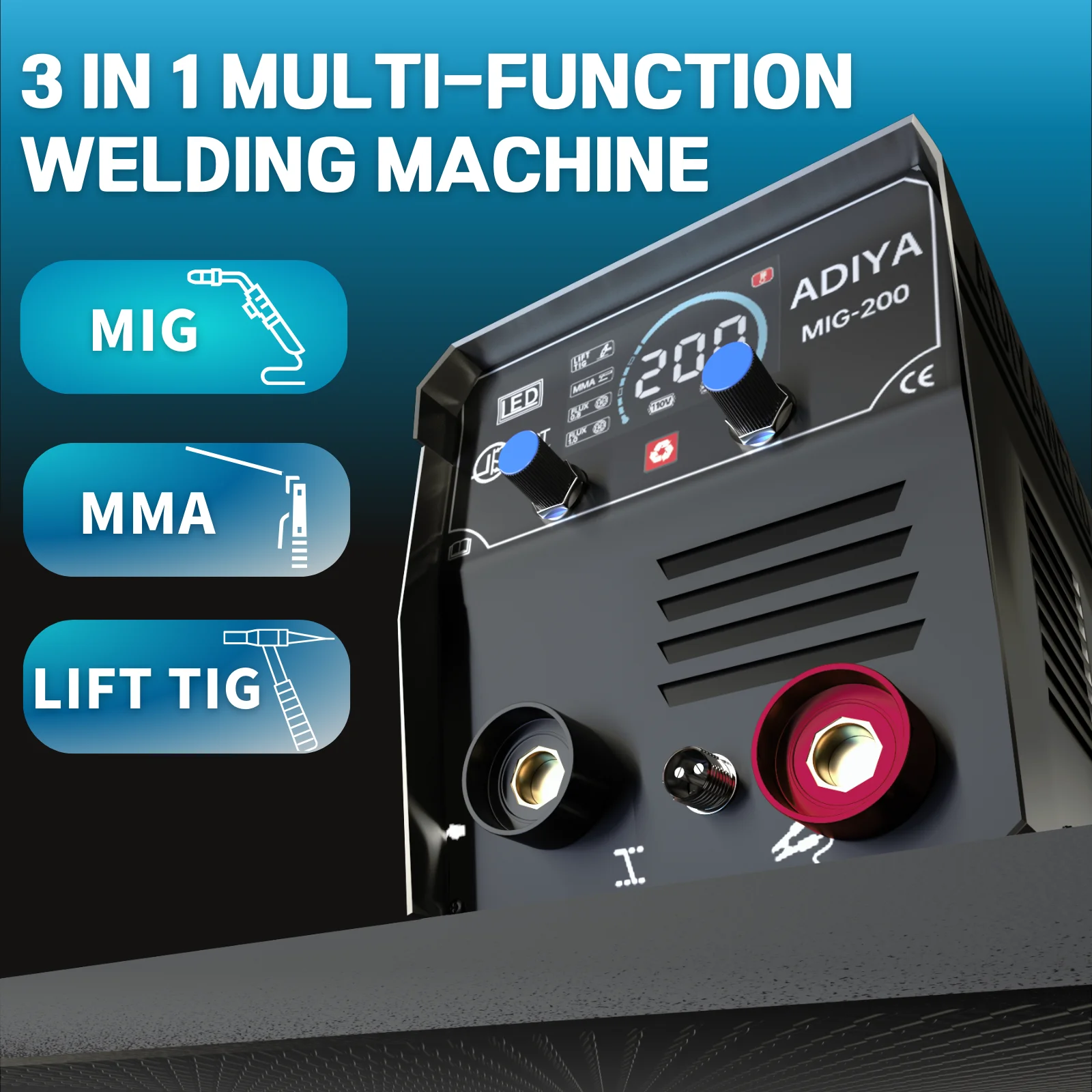 ADIYAWELD MIG200 3 in 1 No Gas Welder MIG/MMA/Lift TIG Semi-automatic Welding Machine With Flux Cored Wire MIG Welding Machine