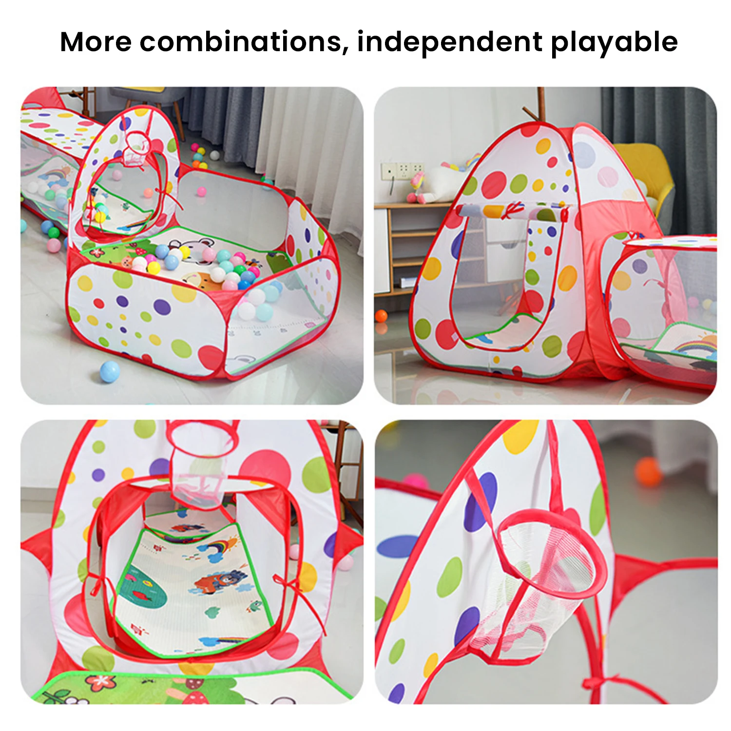 3 In 1 Baby Tent Playpen Foldable with Toddler Crawling Tunnel Ocean Ball Pool Kid Playground House Children Indoor Playgrounds