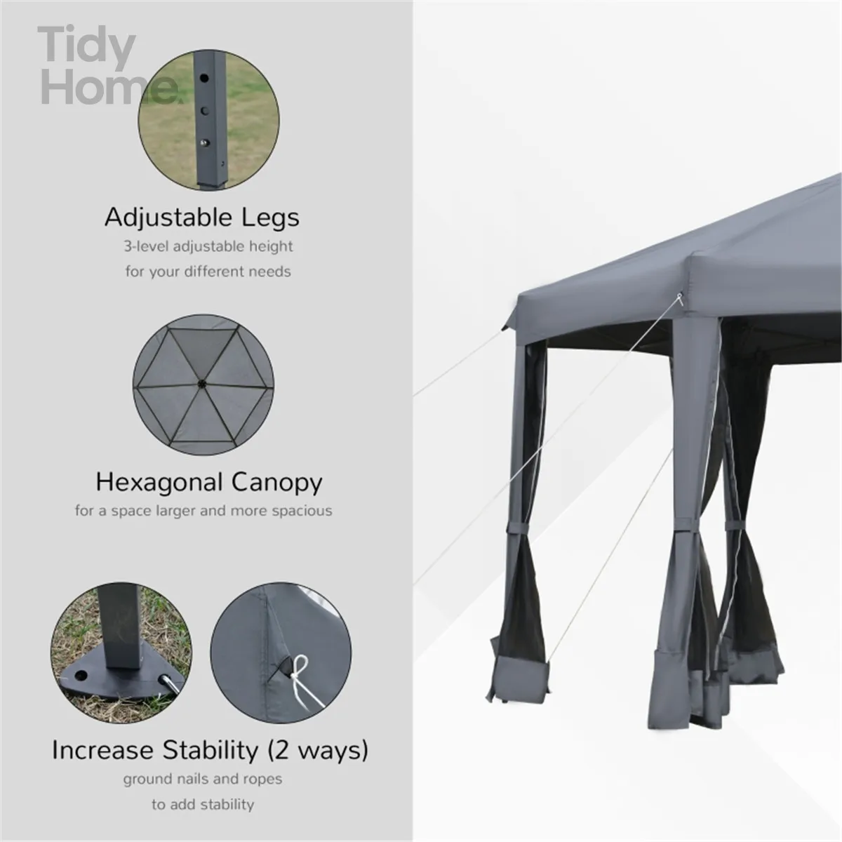 Pop-Up-Überdachungszelt mit Netz, Sonnenschutz, Insektenschutz, Außenschutz, Gartenmöbel, Dunkelgrau
