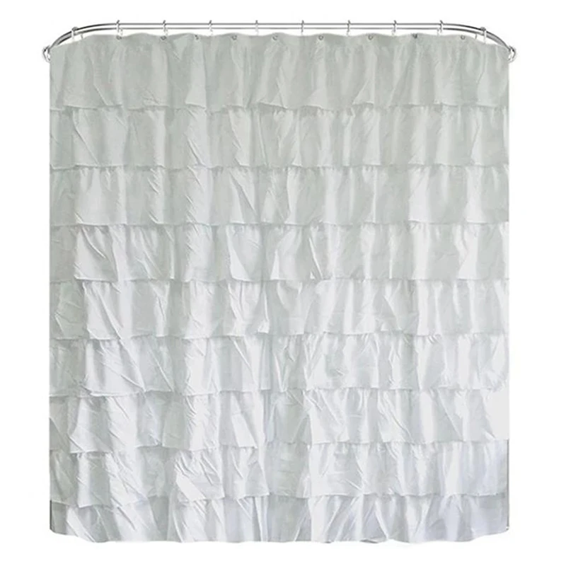 Waterproof Corrugated Edge Shower Curtain Ruffle Bathroom Curtain Decoration