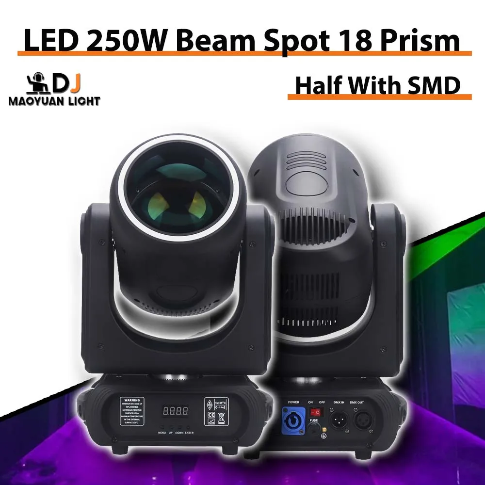 

Новый светодиодный светильник с подвижной головкой 250 Вт, сценический светильник с 18 вращающимися призмами + фокус + эффект радуги со светодиодным кольцом DMX512 для DJ Disco Party