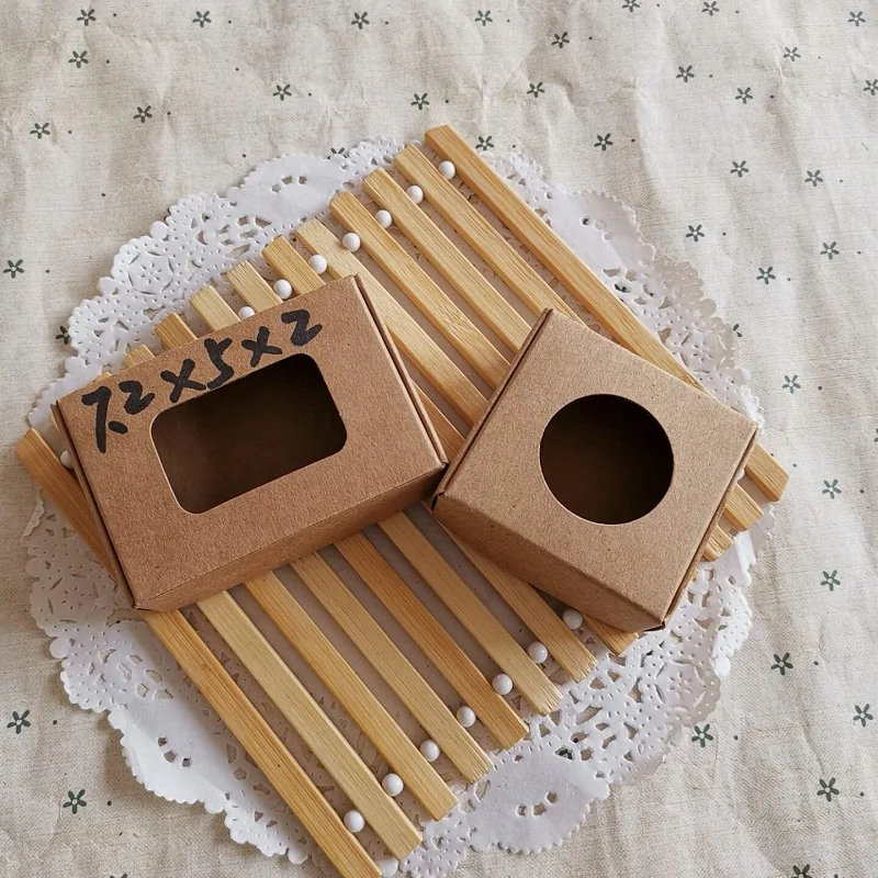 

Kraft Paper Box with Hollow Window, DIY Craft, Handmade Soap, Jewelry Accessories, Gift Packaging Boxes, 100Pcs