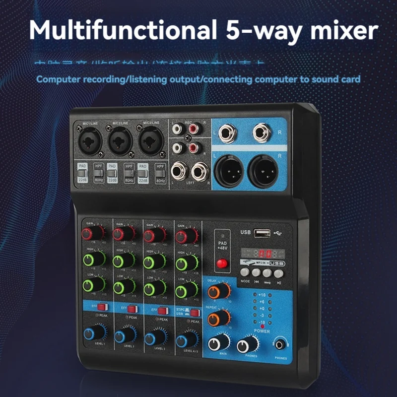

Y67A-A5 Live Sound Card Mixing Console Mixer For Live Streaming DJ Audio Equipment Professional Audio 5Channel Sound Mixer
