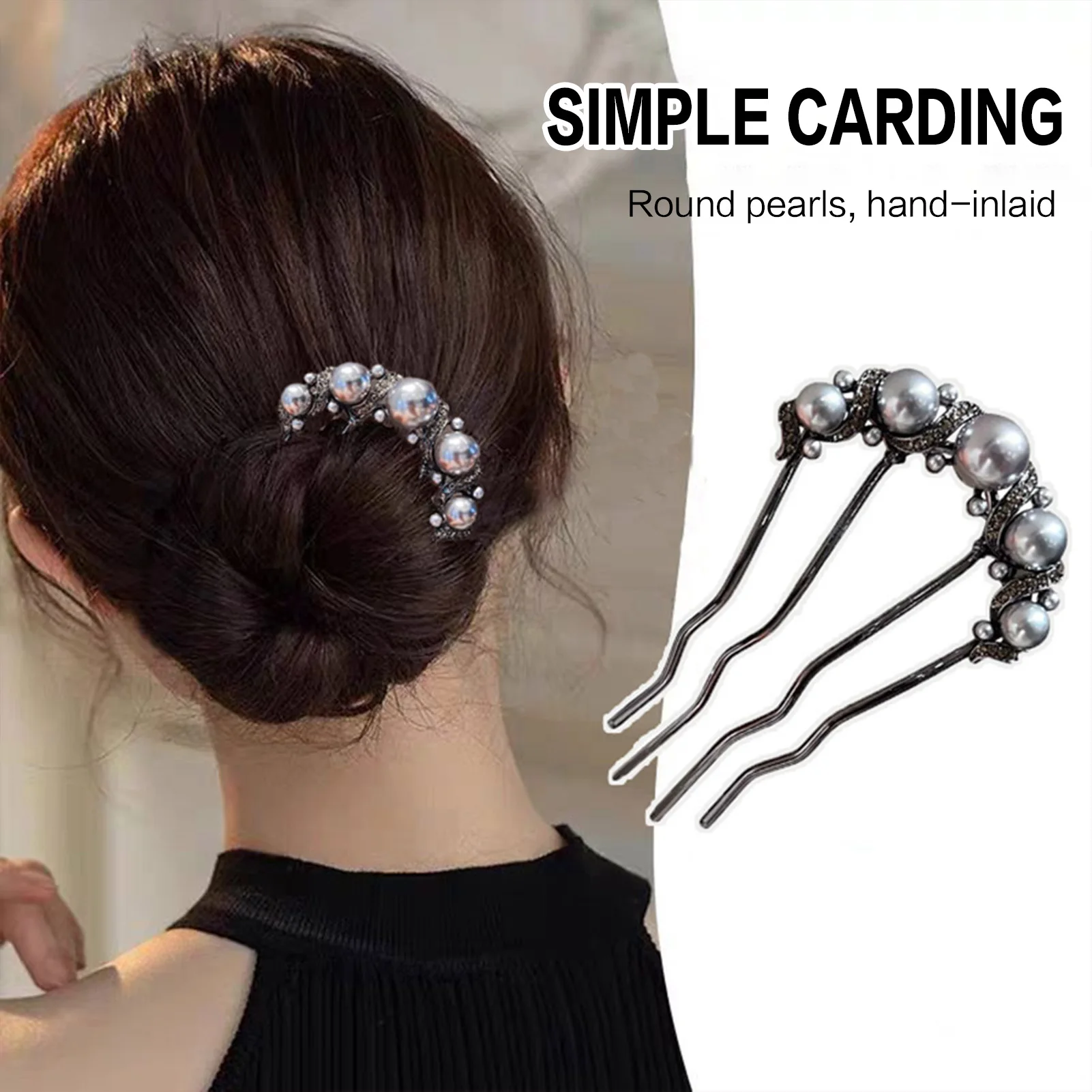 Sisir Rambut Berbentuk U Elegan Mutiara Buatan Dekorasi Berlian Imitasi Berkilau Perhiasan Penataan Rambut Pengantin Wanita Hiasan Kepala Harian Wanita
