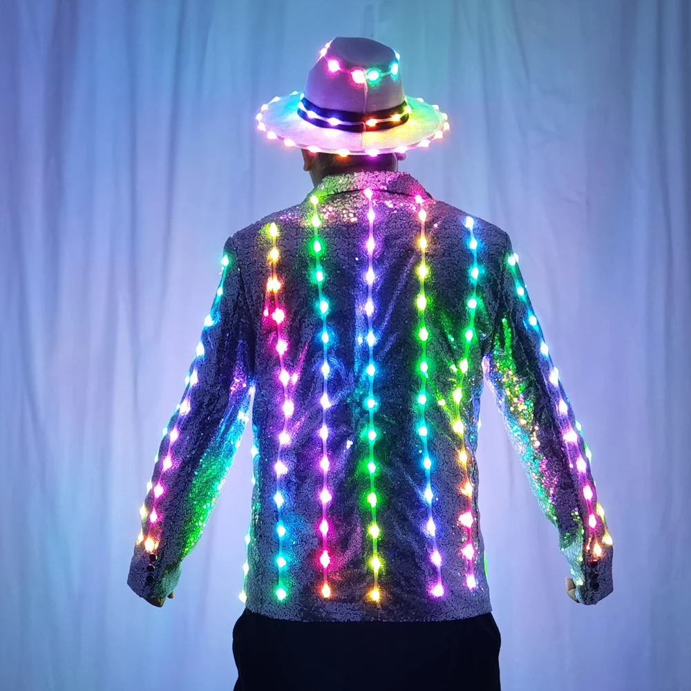 Full Color LED Sequins Fashion Lighting Fashion Senior Host Dress Dance Best Man Banquet Slim Suit Jacket