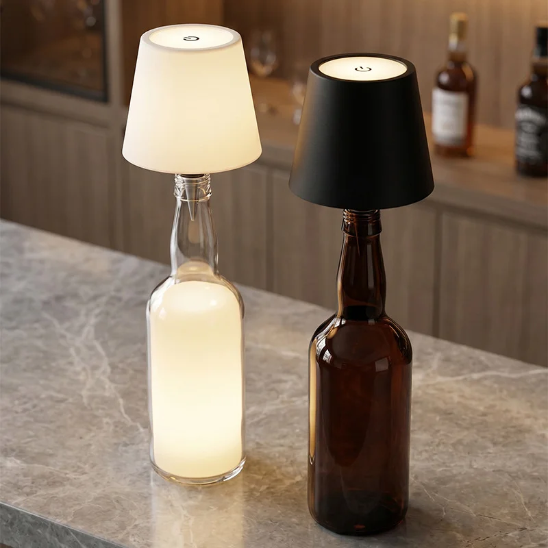 Wireless Wine Bottle Lamp Type-C Touch Dimming Desk Table Night Ambient Light Decor Romantic Dinner Table Lighting Decor