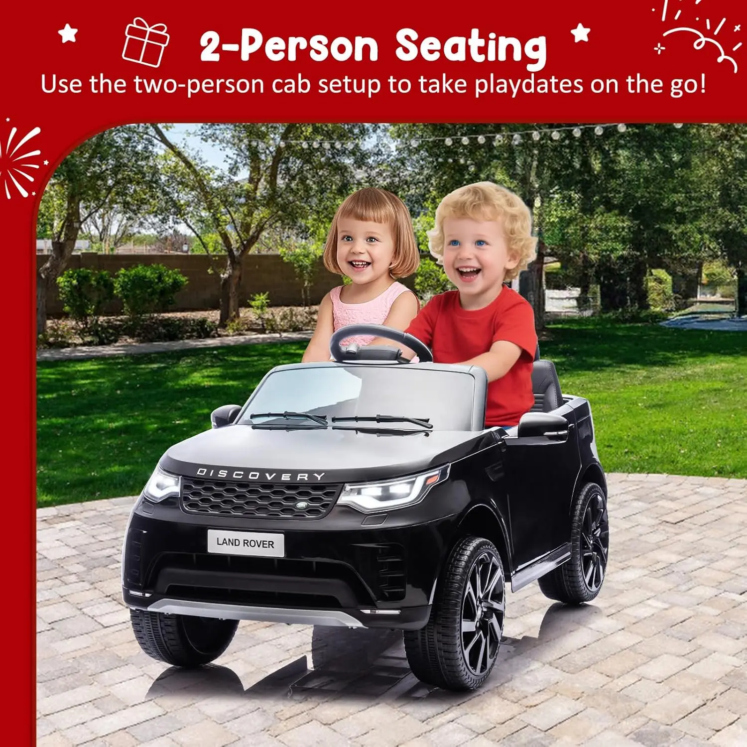Coche Land Rover de 2 plazas con licencia de 12 V para niños con control remoto de 2,4 g, luz LED de puertas dobles, velocidad máxima de 2,8 MPH