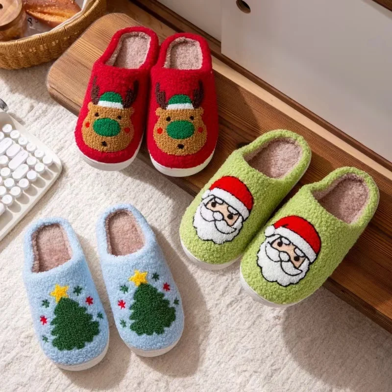 Christmas Cotton Slippers 2024 Winter Comfortable Anti Slip Warm Home Plush Indoor Lightweight Men's and Women's Cotton Slippers