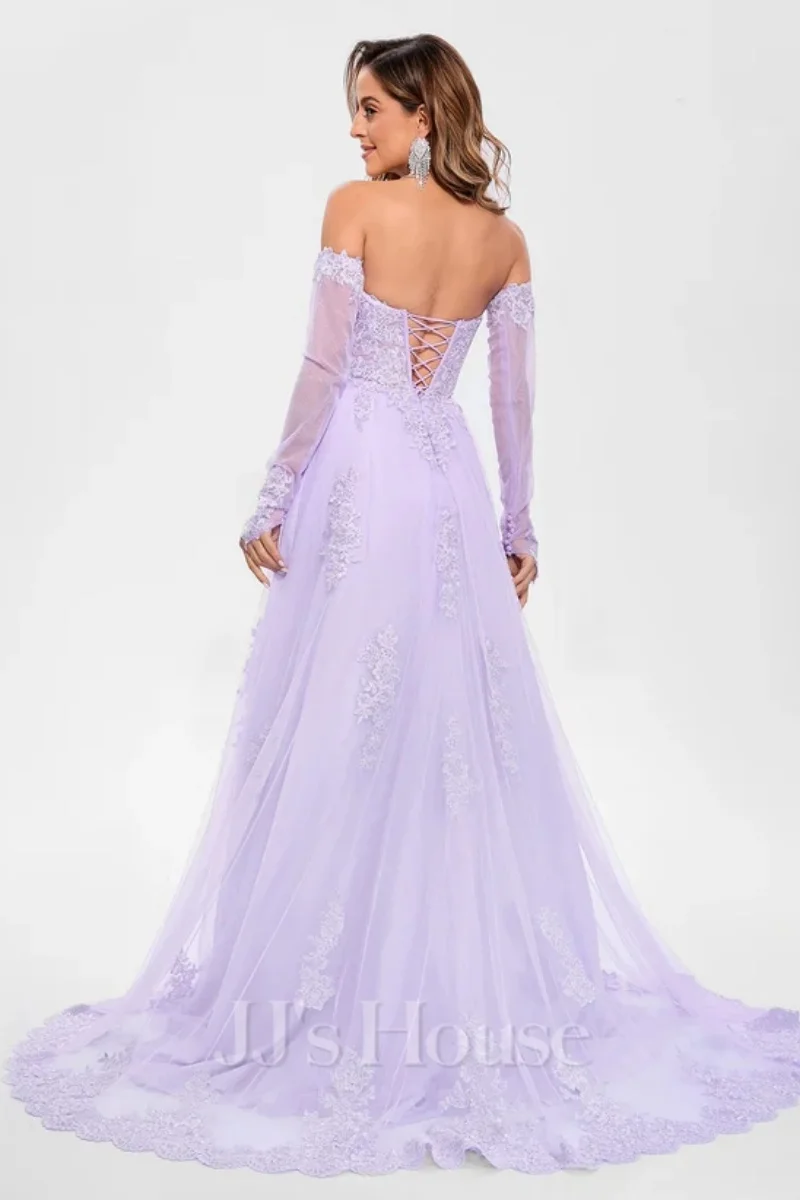 Jessica-Robes de Rhbrodées en tulle et dentelle, robes de mariée à manches longues, robes de princesse violettes µpersonnalisées, 2025