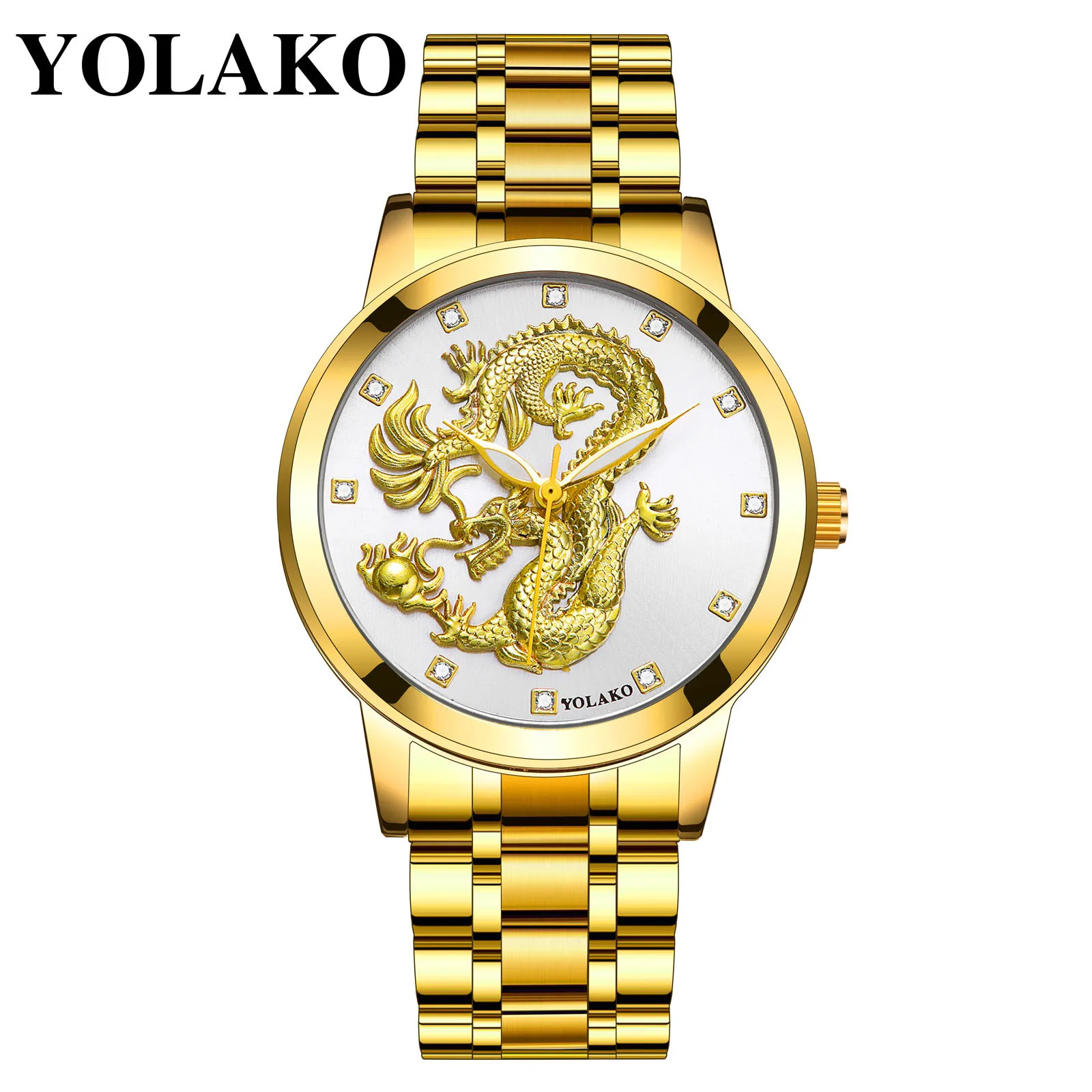 Yolyako-メンズカジュアルクォーツ時計、ステンレススチールストラップ、アナログ