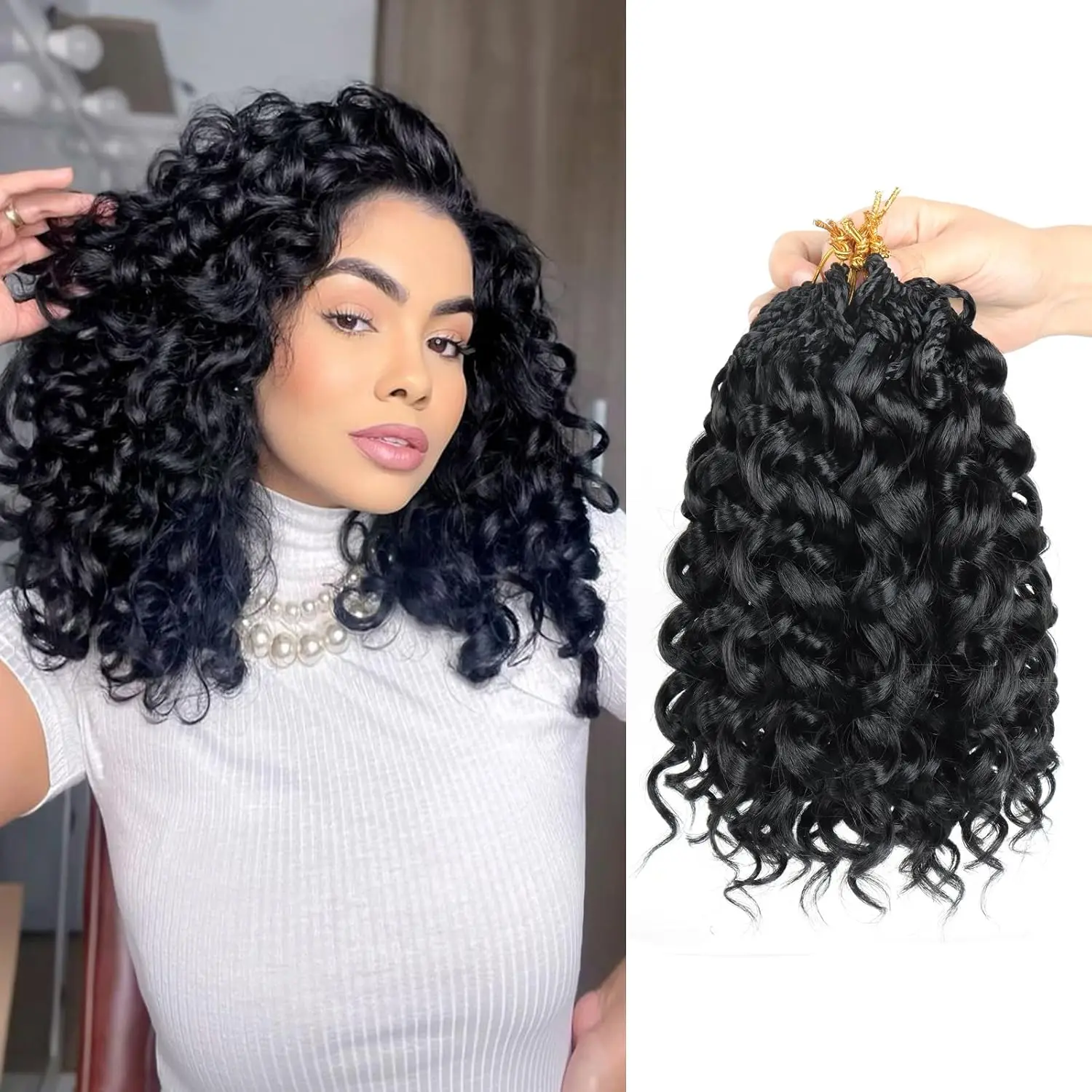 프리 루프 고고 컬 크로셰 헤어 1/6팩 합성 프리 트위스트 짧은 곱슬 크로셰 헤어 (흑인 여성용 오션 웨이브)