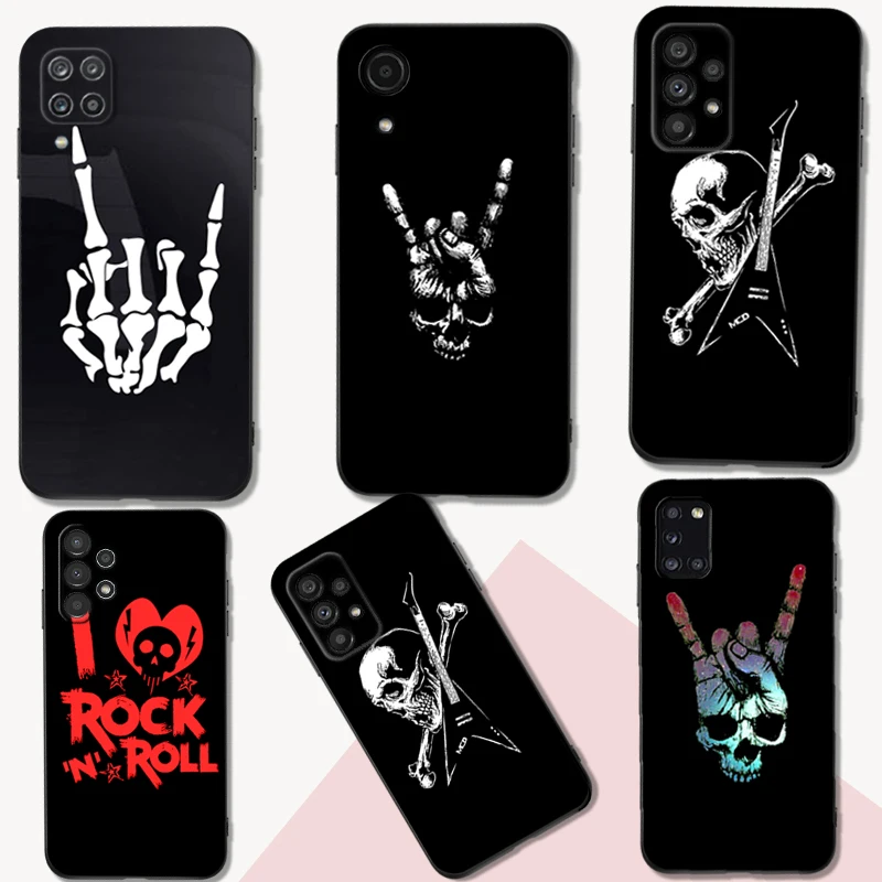 Black Tpu Case For Samsung Galaxy F23 M12 M22 M23 M32 4G M52 5G M30S M21 A04s Rock Roll Skull