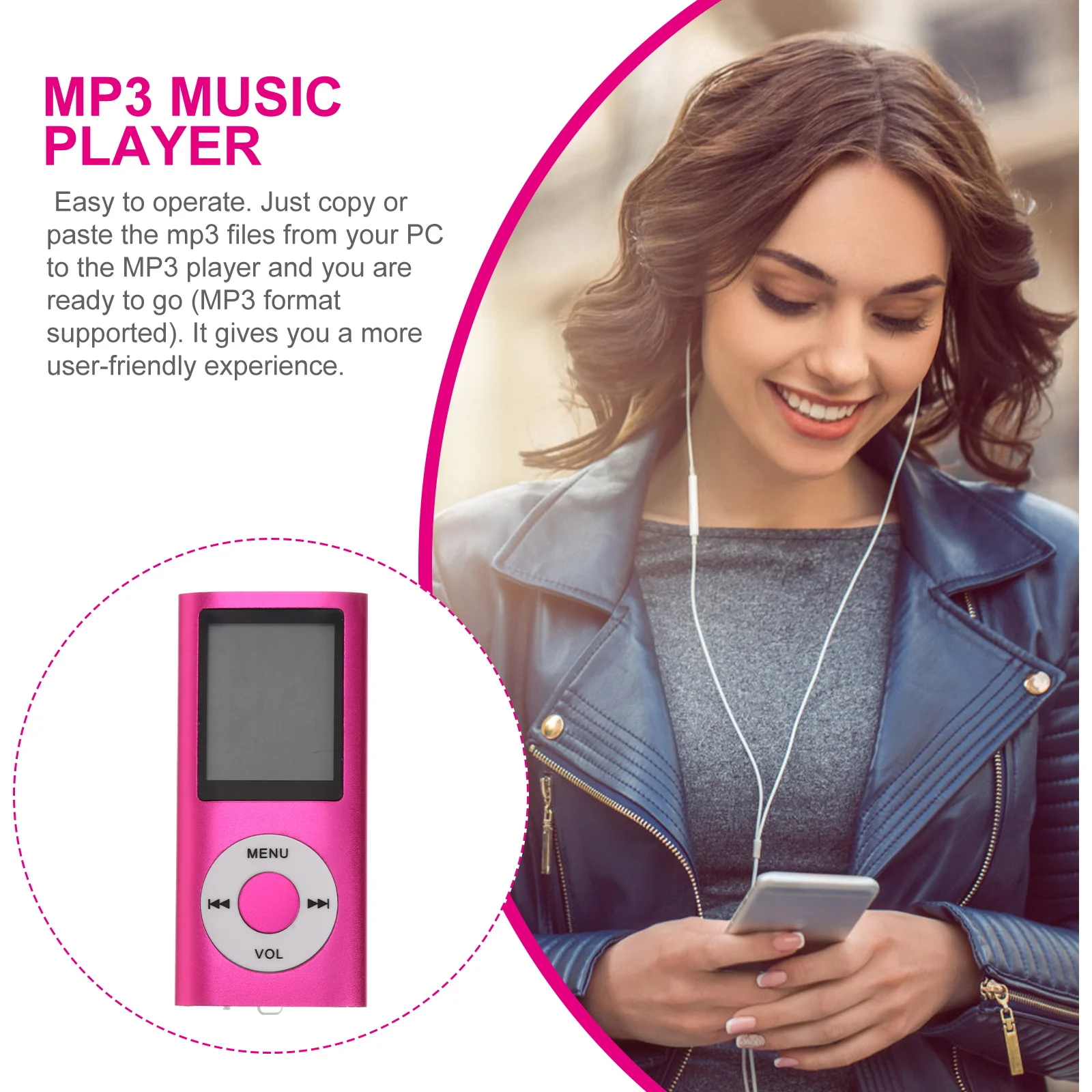 Mp3 Mp4 Music Player Compact Digital 1.8 Inch Screen Portable Mp3 Music Player USB Port Pink