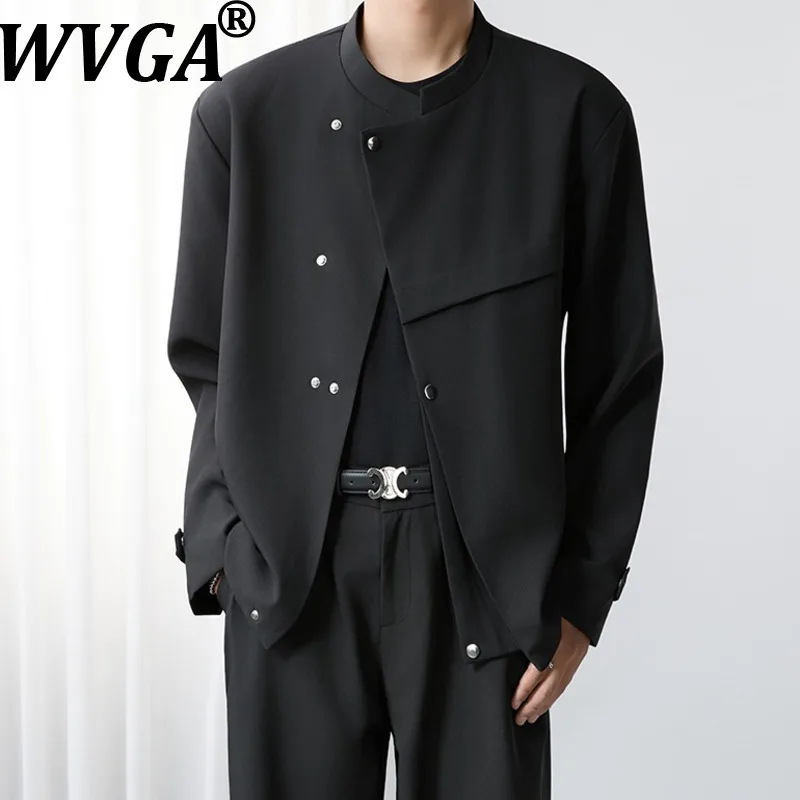 

WVGA Spring Autumn New Men Tide Shoulder Padded Stand Collar Blazer Niche Chic Casual Button Diagonal Placket Design Coat W16551