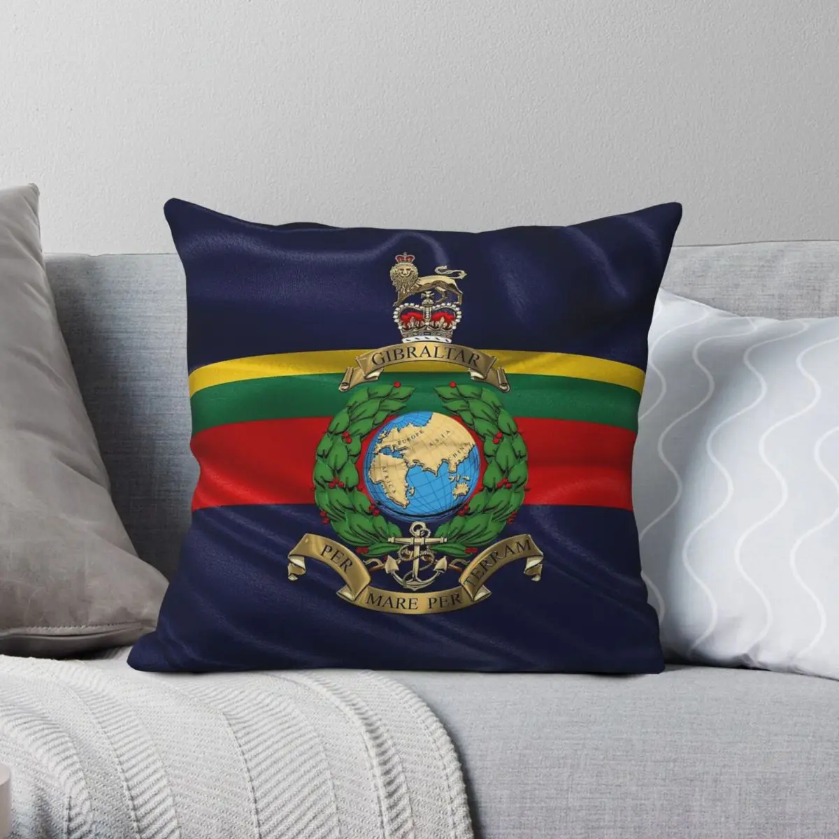 Royal Marines Badge Over Flag Square Pillowcase Polyester Linen Velvet Creative Zip Decor Throw Pillow Case Bed Cushion Case